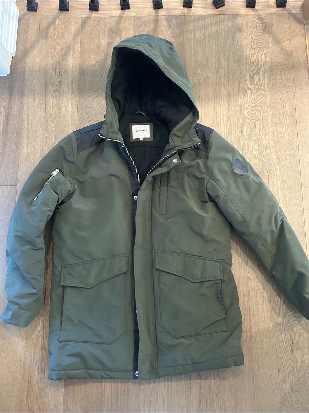 Jack & Jones Men's Olive Green Hooded Parka Jacket